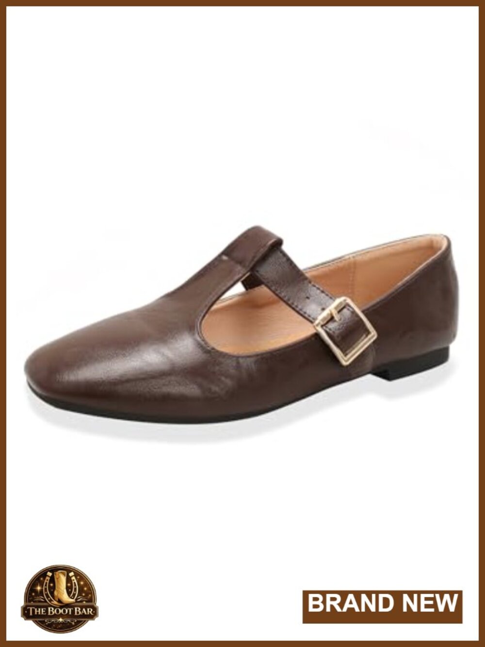 Women's Slip On T-Strap Mary Jane Flats Low Chunky Heel Comfy PU Round Toe